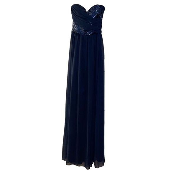 Chi Chi London Navy Blue Evening Gown Sequin Top Womens Sz 2 NEW Prom Formal - Picture 1 of 12